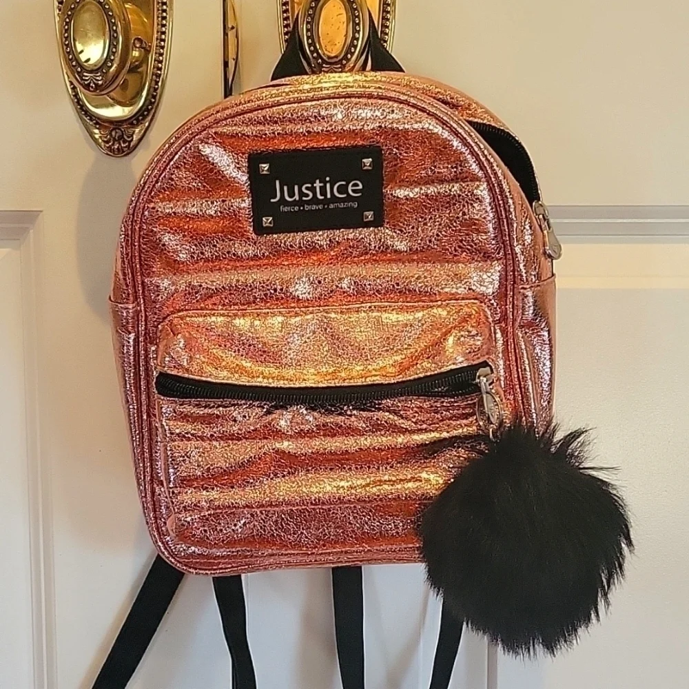JUSTICE Shimmering Rose Gold Small Backpack